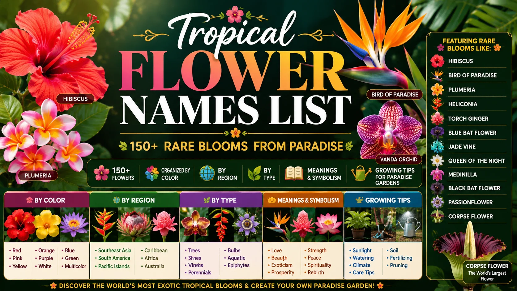Tropical Flower Names List 150+ Rare Blooms from Paradise