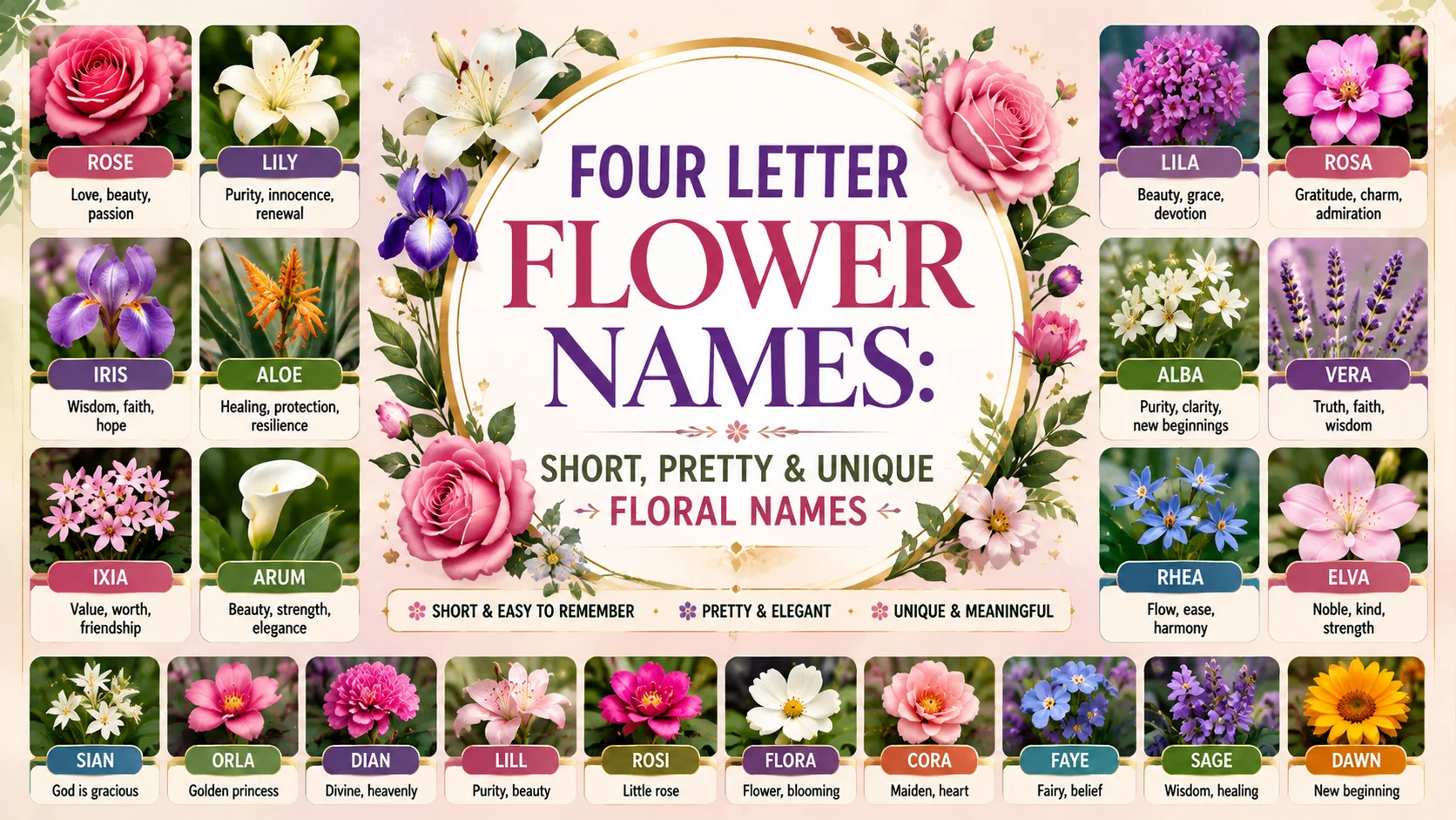 Four Letter Flower Names Short, Pretty & Unique Floral Names